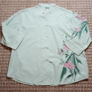 Sara Morgan Button Up Shirt Blouse XL Floral Top